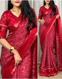 Innovative Red Digital Printed Dola Silk Saree With Lovely Blouse Piece