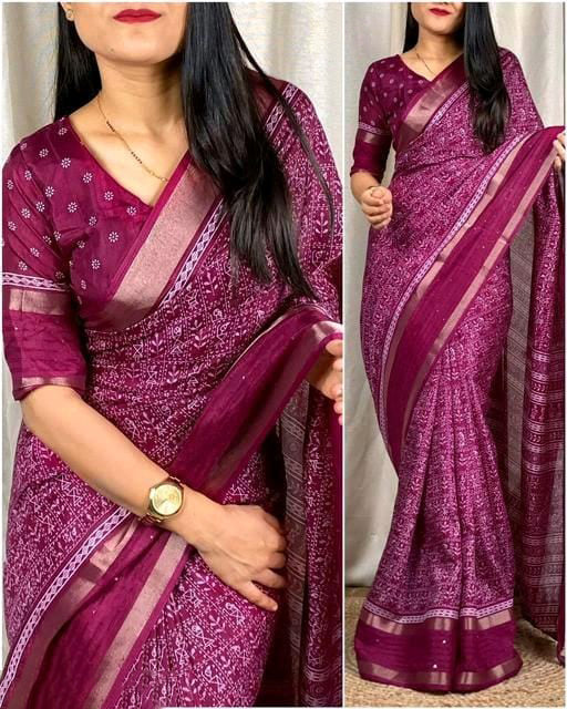 Marvellous Wine Digital Printed Dola Silk Saree With Amazing Blouse Piece