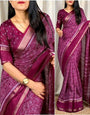 Marvellous Wine Digital Printed Dola Silk Saree With Amazing Blouse Piece