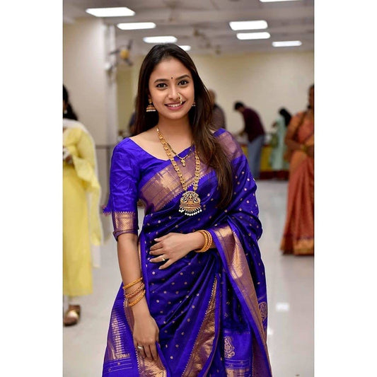 Improbable Blue Soft Silk Saree With Entrancing Blouse Piece